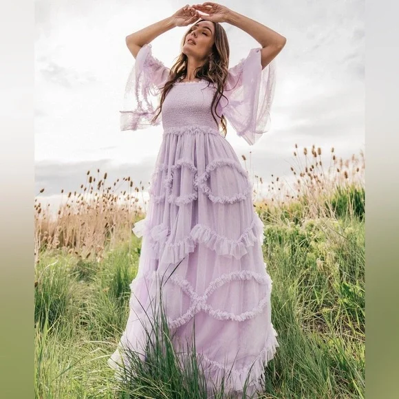 NWT JESSAKAE lavender ever after ruffle maxi dress size S - Picture 2 of 2